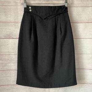 Vintage Jay Peters Black Pencil Skirt Pointed Yoke Waistband Size 8